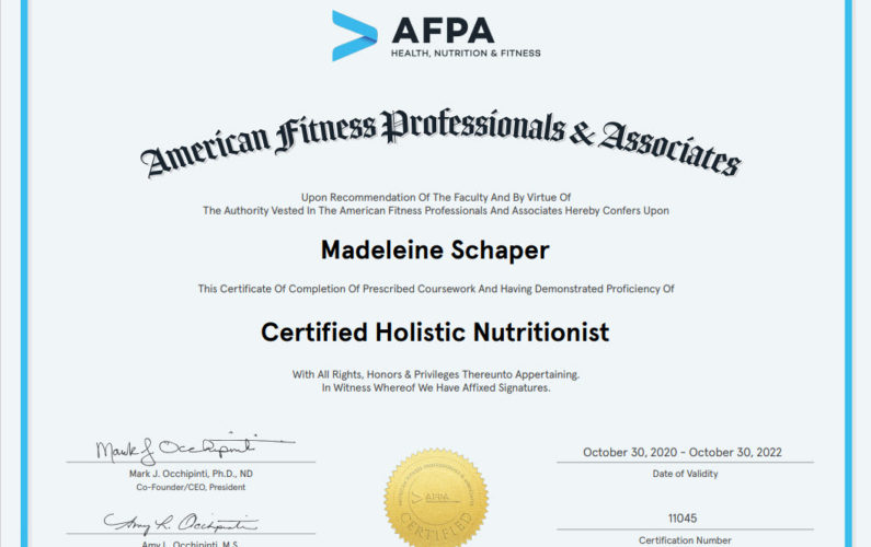 Certification of Completion Holistic Health Coach