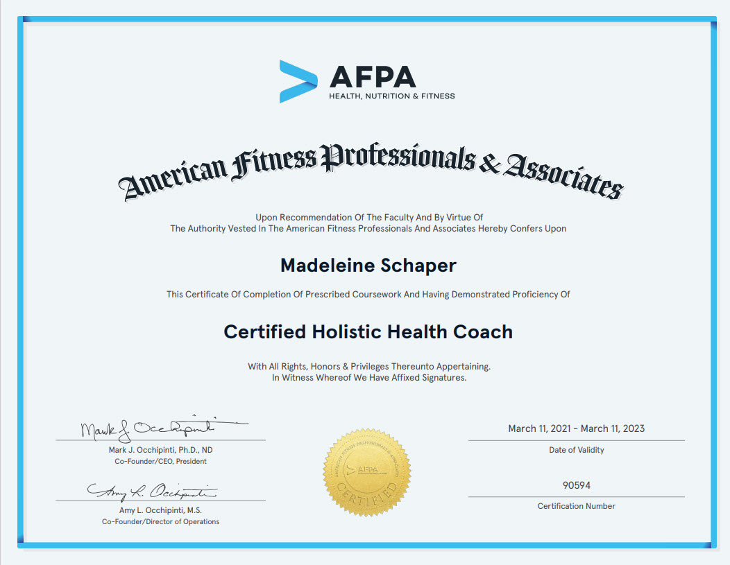 Certification for Completion Holistic Health Coach